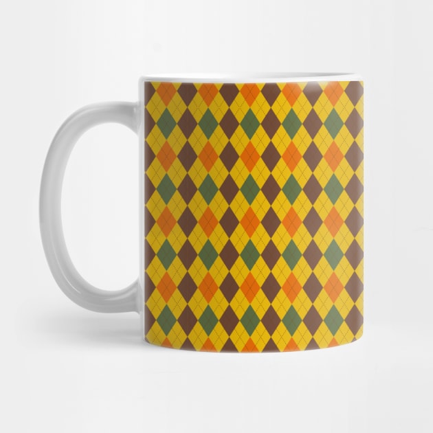 Mustard Yellow Brown Green and Orange Argyle Pattern Diamond Checks by squeakyricardo